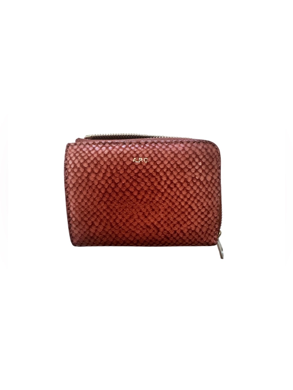 A.P.C burnt red leather python snaked printed zip wallet and card holders